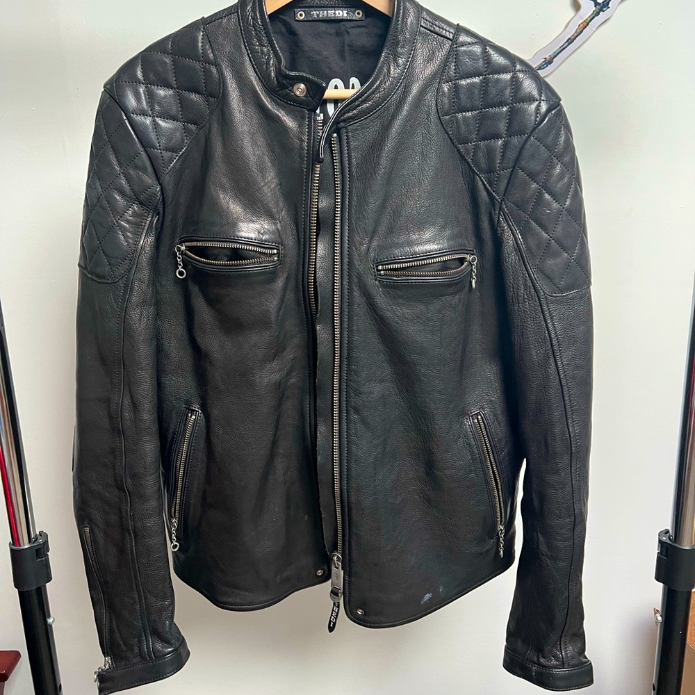 Thedi mens leather biker jacket